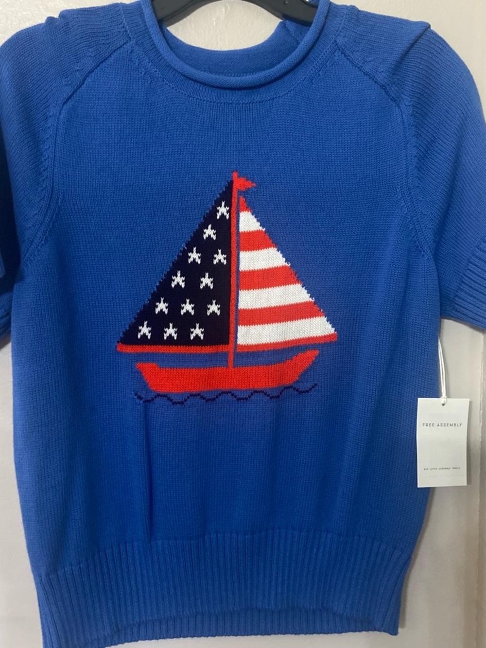Free assembly Royal Blue Sailboat Knit Pullover Sweater large